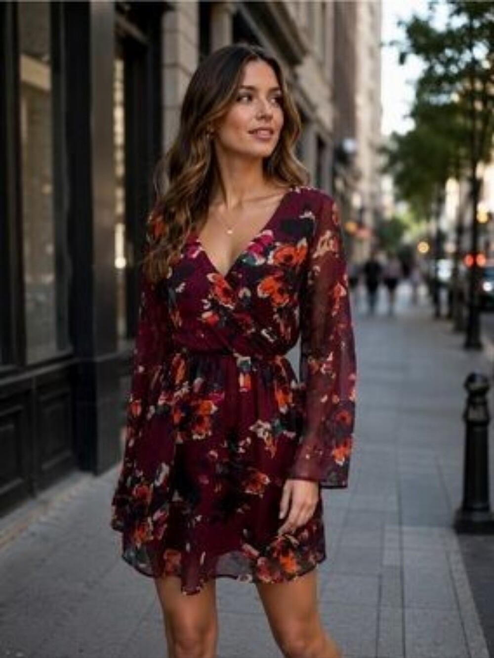 Abercrombie & Fitch Burgundy Red Floral Long Sleeve Mini Dress Women's Size XS